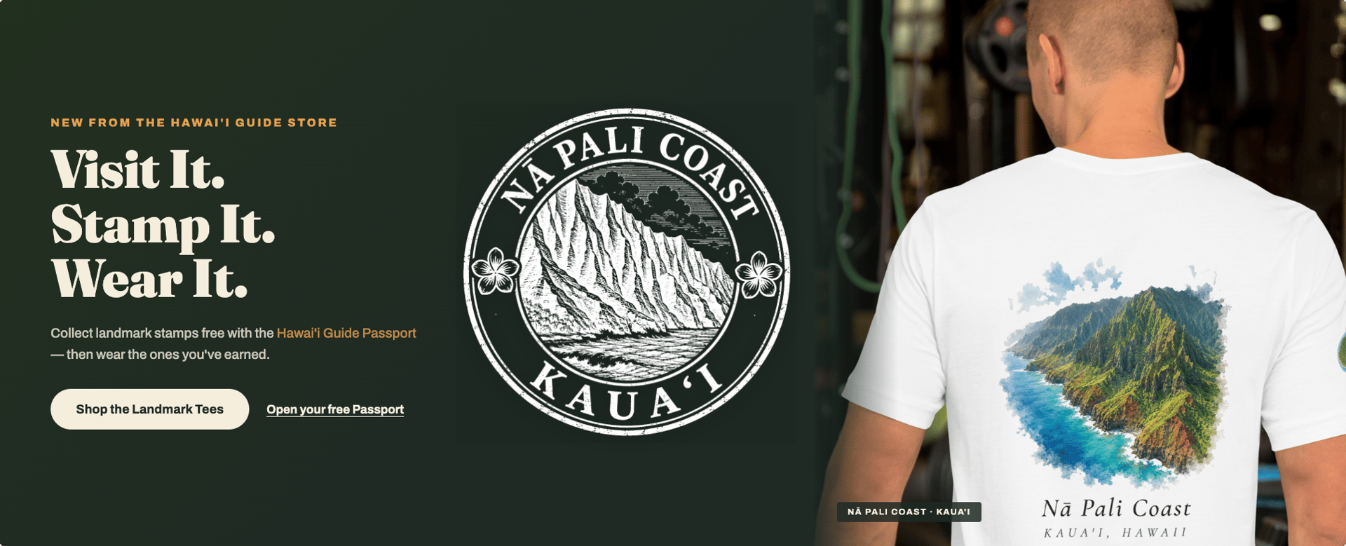 Visit Nā Pali Coast, collect its Hawaiʻi Passport stamp, and wear the landmark T-shirt